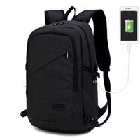 KONO unisex batoh s USB portem - černý - 20L