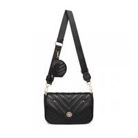 Miss Lulu dámská crossbody kabelka s V - vzorem a kapsičkou - černá - 27 cm