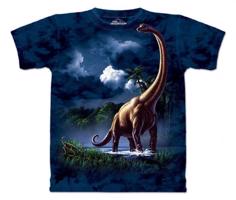 Pánské batikované triko The Mountain  Brachiosaurus - modrá Velikost: XXL