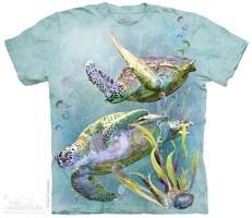 Pánské batikované triko The Mountain - Sea Turtle Swim - mint Velikost: XL